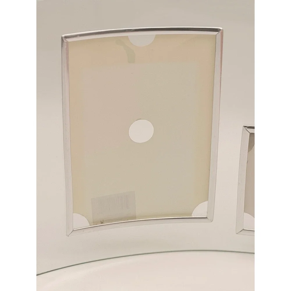 Modern Curved Glass 4 Opening Multi Picture Frame Silver Trim Tabletop 14.5x10.5